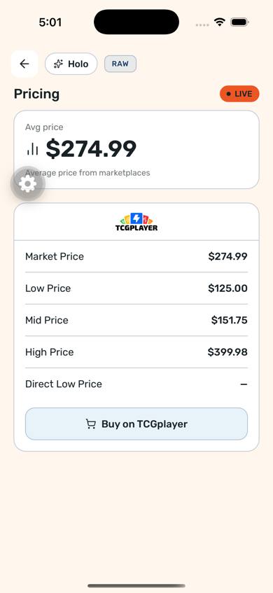 Current pricing screen